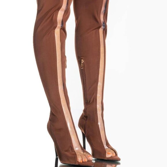 AZALEA WANG  " JUST A LITTLE PEEK "  STILETTO BOOT IN BROWN ( BRAND NEW !!! ) - Picture 1 of 6